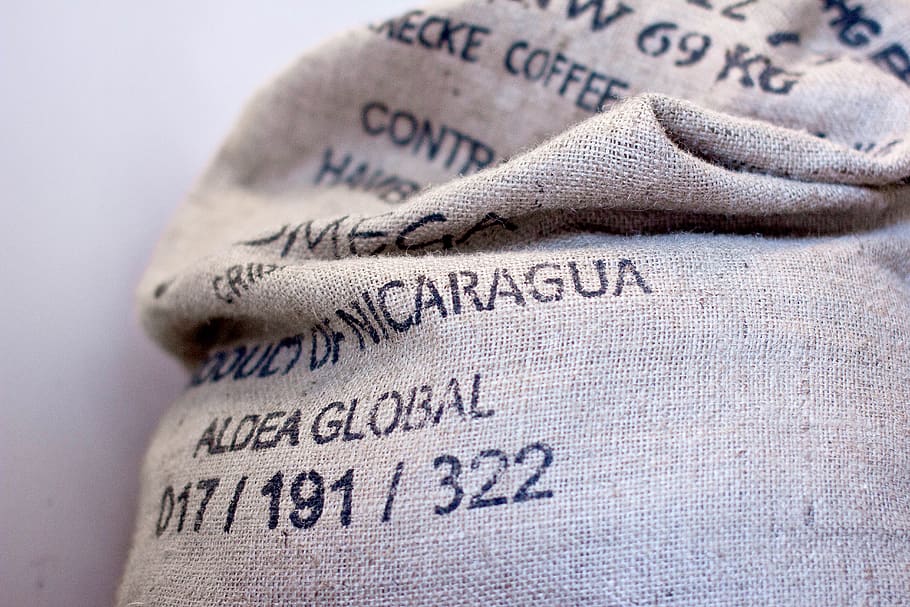 burlap, sack, coffee, beans, text, western script, close-up HD wallpaper