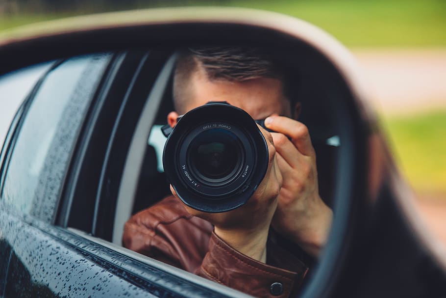 Man Taking Mirror Shot, camera, car, dslr, hand, lens, photographer
