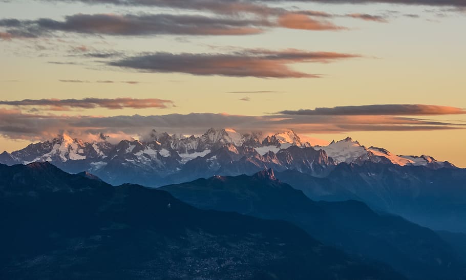 mountains, landscape, sky, clouds, twilight, eternal snow, alps HD wallpaper