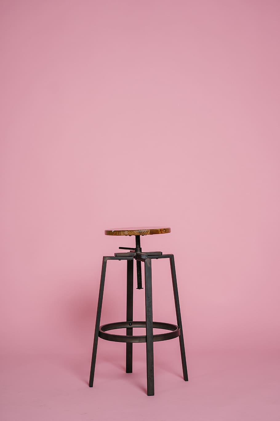 Metal Stool, chair, seat, pink color, indoors, studio shot, colored background