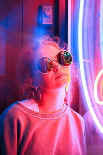 woman standing beside neon signage, bright, beautiful, angle HD wallpaper