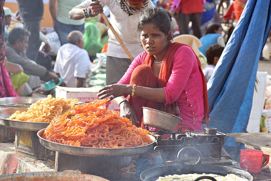 sweet, selling, vendor, shop, outdoor, people, india, trade