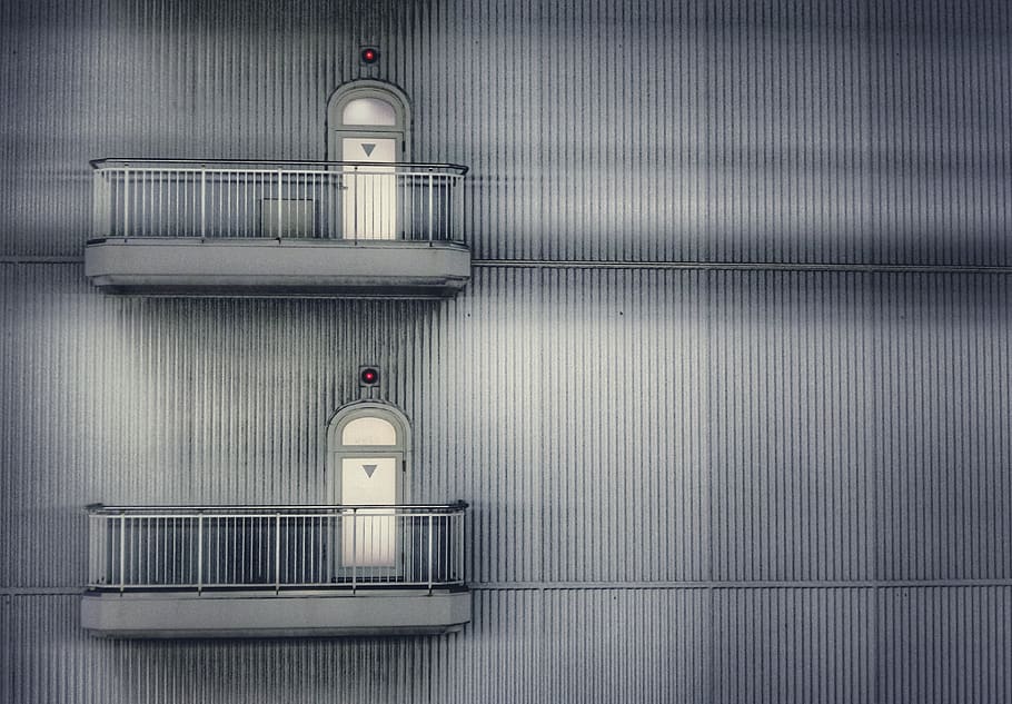 two closed doors, no people, architecture, metal, indoors, built structure HD wallpaper