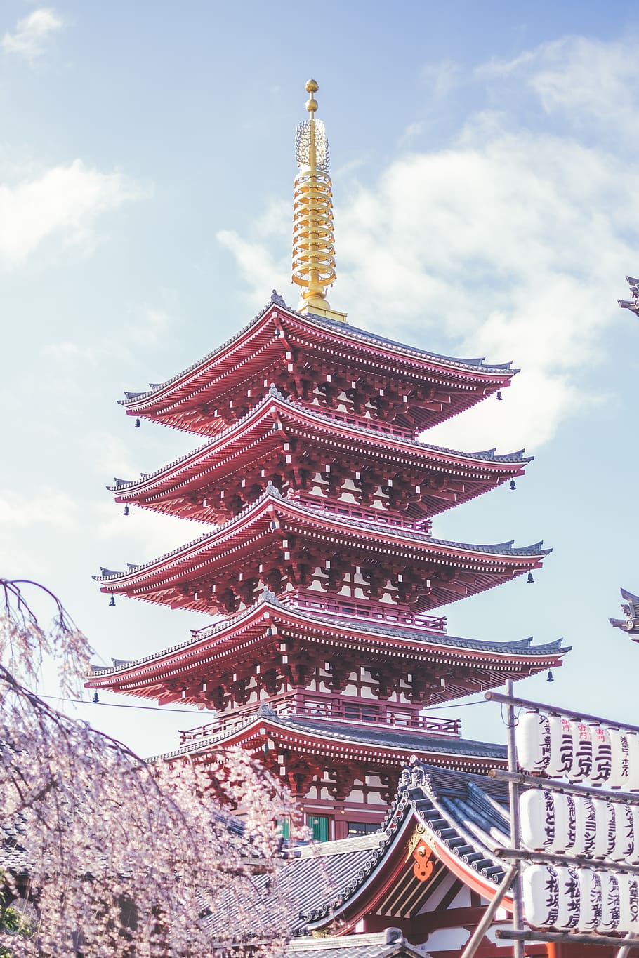 japan, taitō, asakusa, tower, pagoda, red, sky, big, temple, HD wallpaper