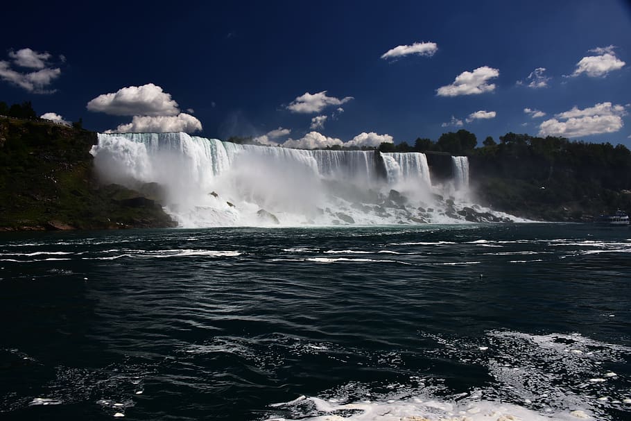 Falls during Day Time, blue sky, clouds, cloudy, landscape, rocks HD wallpaper