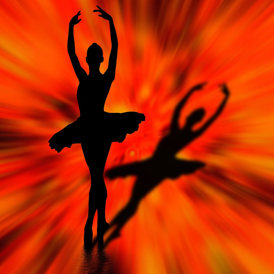 silhouette, dancer, design, fantasy, girl, dancing, happy, orange color HD wallpaper