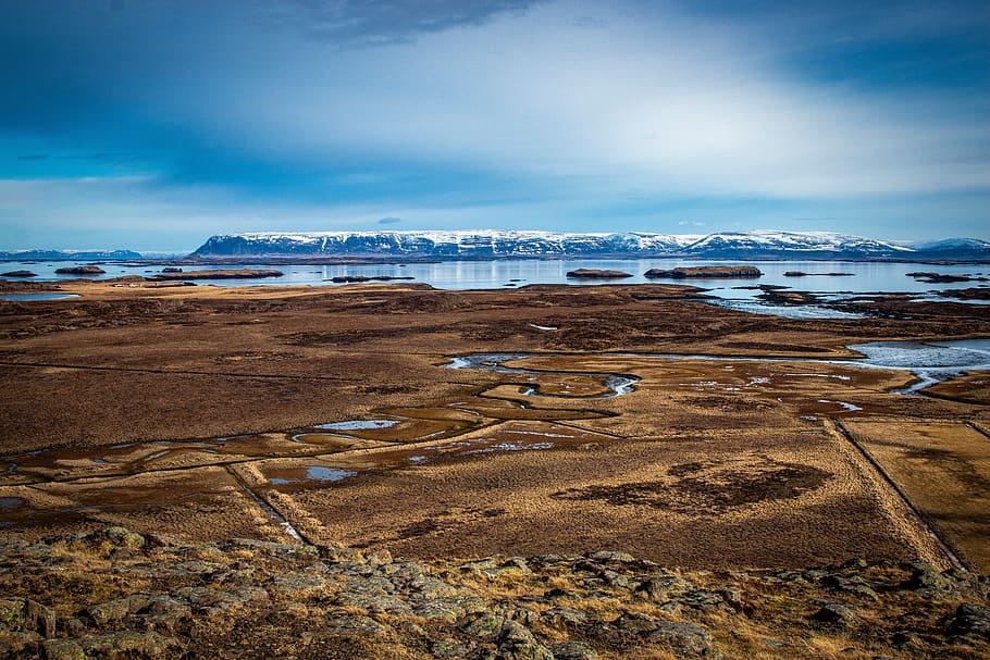 stykkishólmur, iceland, helgafell, winter, mountains, clouds, HD wallpaper
