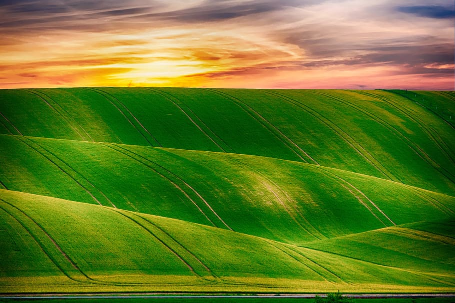 Green Mountain Clip Art, clouds, dawn, grass field, idyllic, nature HD wallpaper