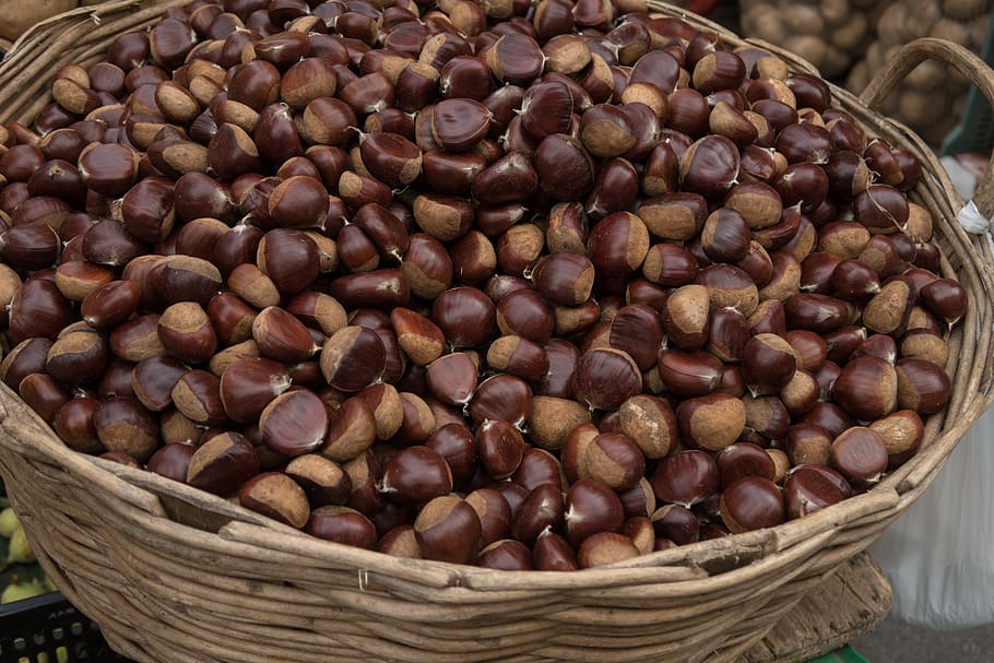 chestnut, market, fruit, maroni, eat, edible, tree fruit, brown HD wallpaper
