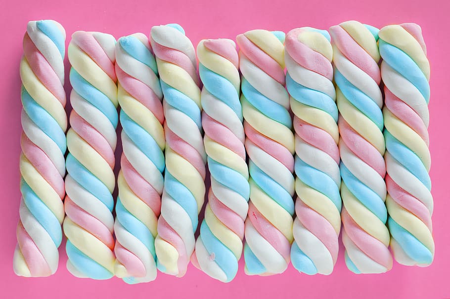 Spiral Marshmallows, bright, candy, chewy, color, colorful, colourful