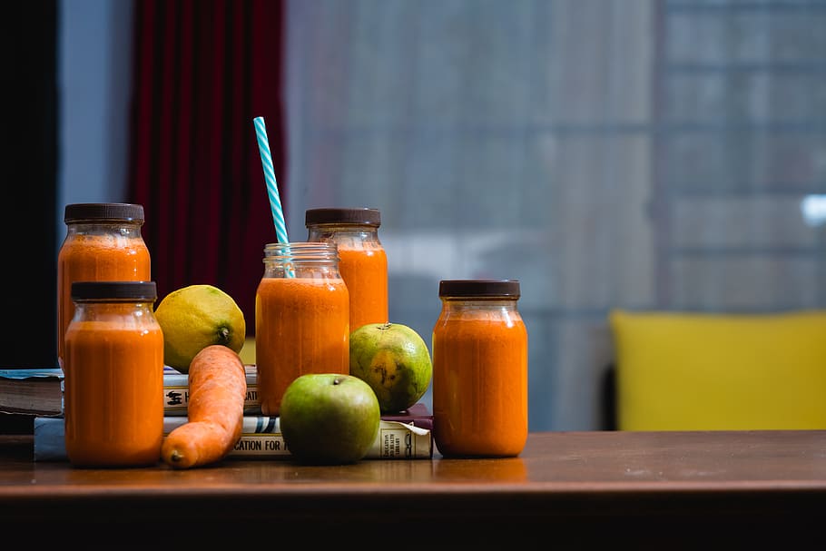 carrot juice on mason jar, food, food and drink, healthy eating
