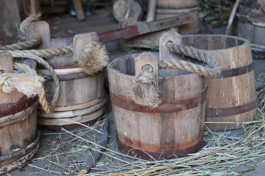 buckets, farm, rustic, barn, pioneer, colonial, day, no people HD wallpaper