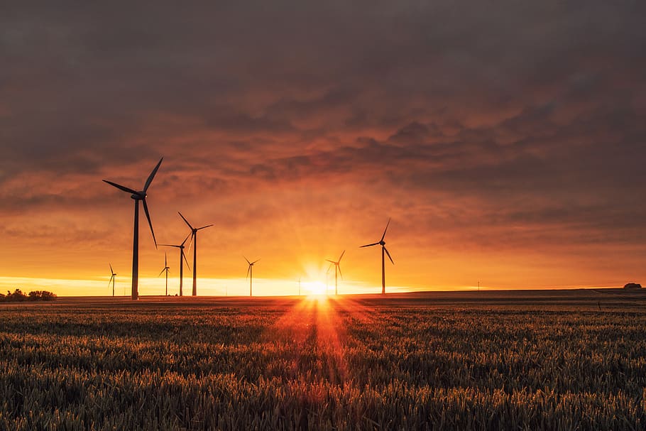farm, field, windmill, sky, clouds, sunlight, sunset, sunshine HD wallpaper