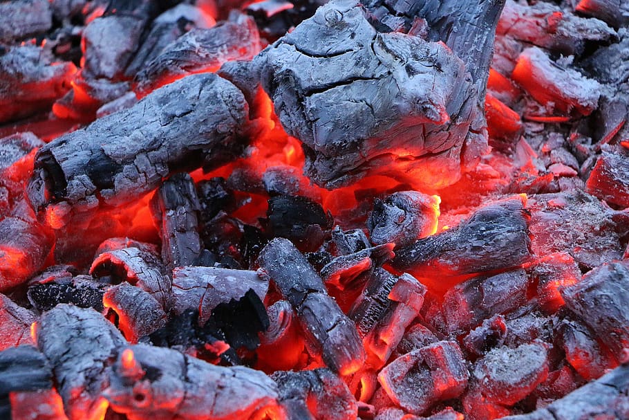fire, carbon, embers, burn, flame, hot, barbecue, campfire, HD wallpaper