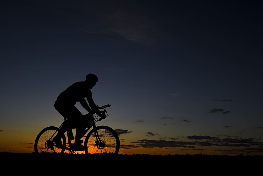 Man Riding Bicycle during Nightfall, action, activity, adult