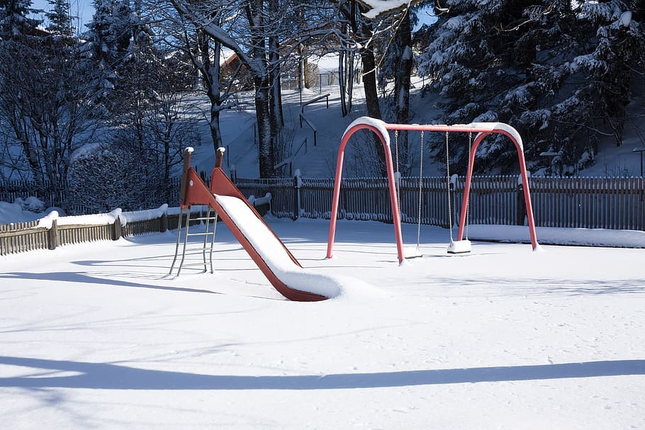 play, playground, ride, object, ice, snow, winter, frozen, white HD wallpaper