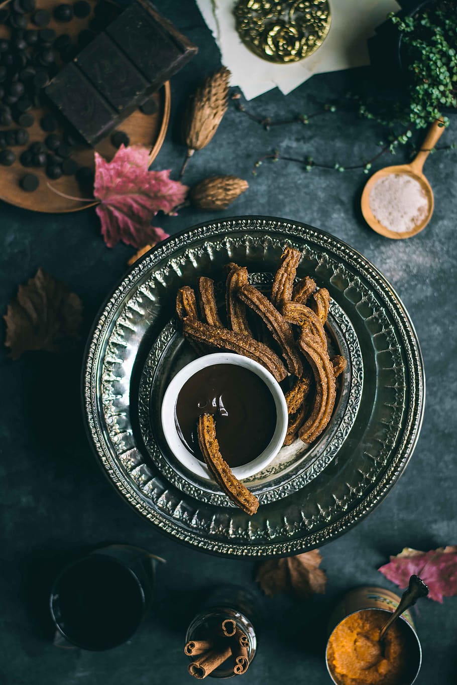 biscuit with chocolate dip, indoors, table, no people, high angle view HD wallpaper