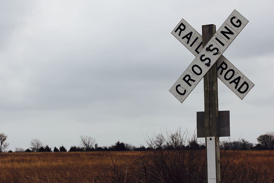 crossing, railroad, track, train, summer, trip, sign, vehicle HD wallpaper