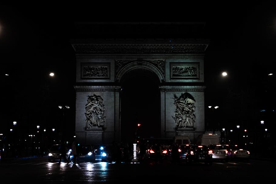 france, paris, arc de triomphe, night, illuminated, architecture HD wallpaper