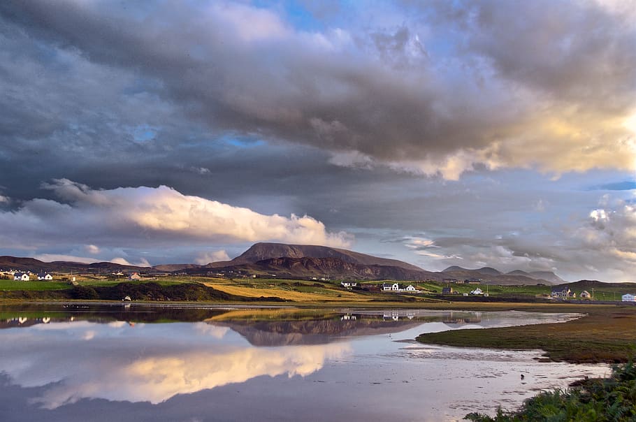 ireland, dunfanaghy, donegal, muckish, horn head, reflection