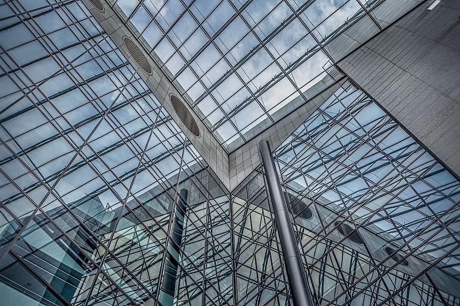 glass, facade, perspective, architecture, modern, skyscraper HD wallpaper