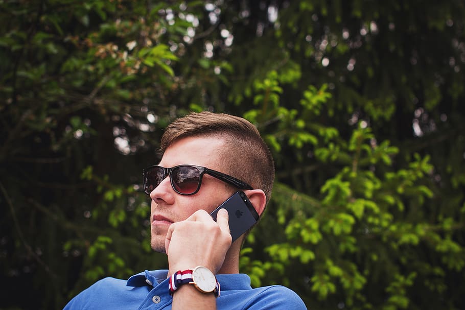 Man Using Using Smartphone Near Green Leafed Trees, communication HD wallpaper