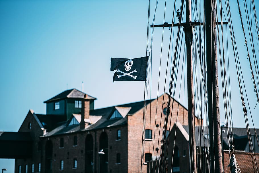 Pirate Flag on Black Cable, architectural design, architecture HD wallpaper