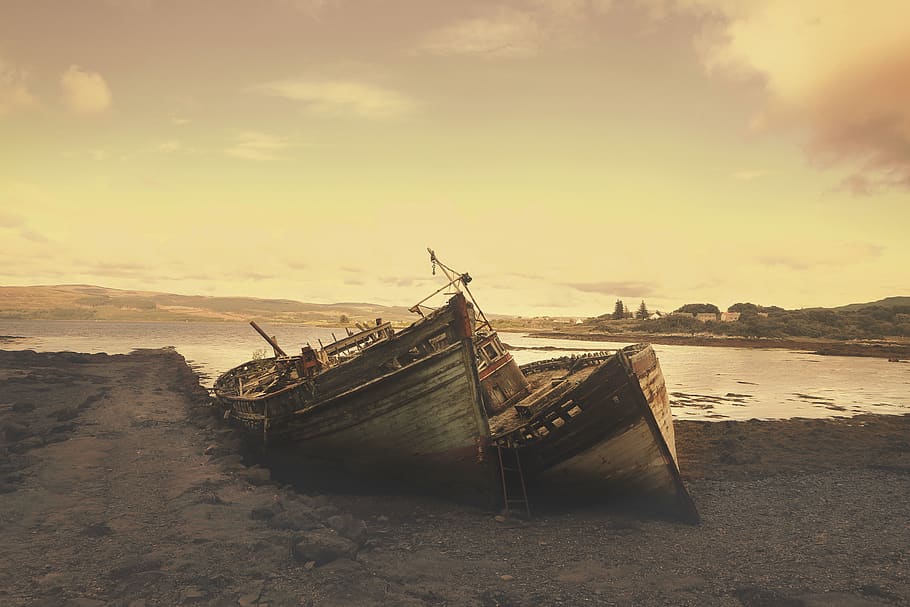 nature, landscape, clouds, sky, boat, water, ocean, sea, beach HD wallpaper