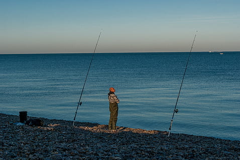 sea, sinner, line, cane, water, nature, hobbies, person, fishing HD wallpaper