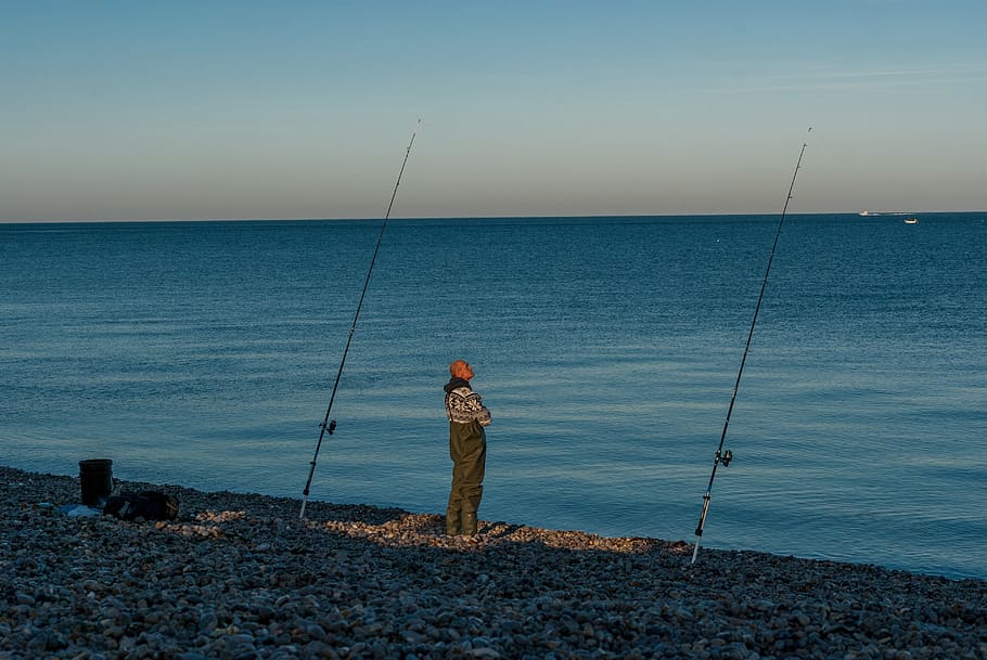 sea, sinner, line, cane, water, nature, hobbies, person, fishing HD wallpaper