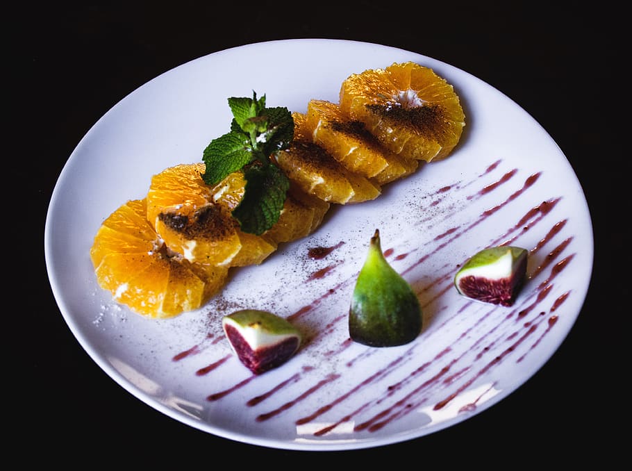 food and drink, fruit, healthy eating, plate, black background HD wallpaper