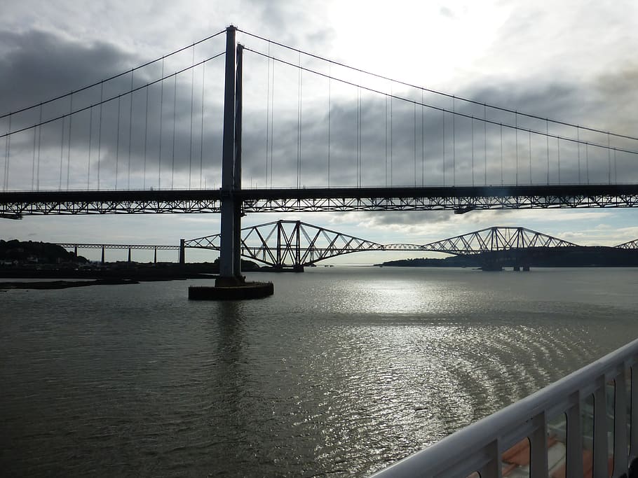 bridge, river, forth, sky, water, landmark, edinburgh, transportation HD wallpaper