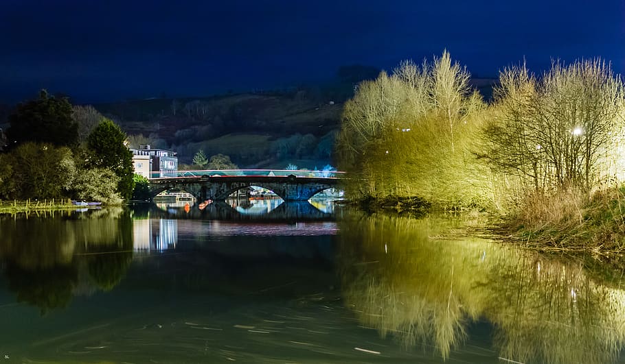 river, totnes, bridge, water, reflection, tree, waterfront HD wallpaper