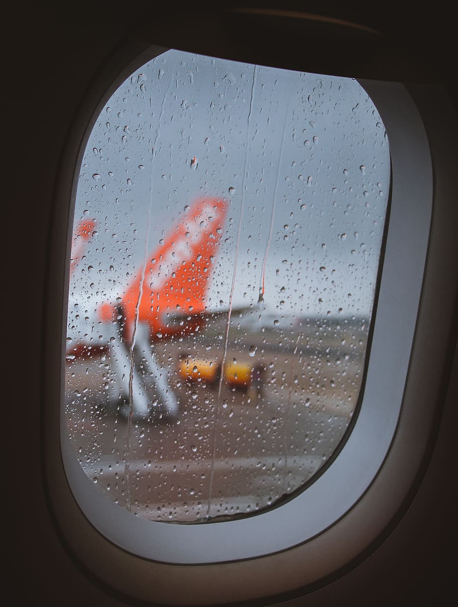 water dew on plane window, porthole, light, flare, bad weather, HD wallpaper