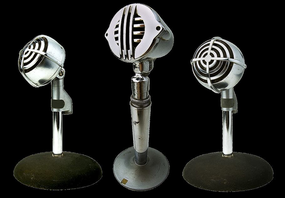 air, microphone, object, mike, speak, studio shot, black background HD wallpaper