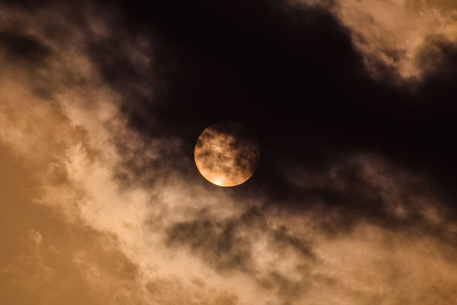 sun, clouds, sunset, nature, sky, moon, space, cloud - sky HD wallpaper