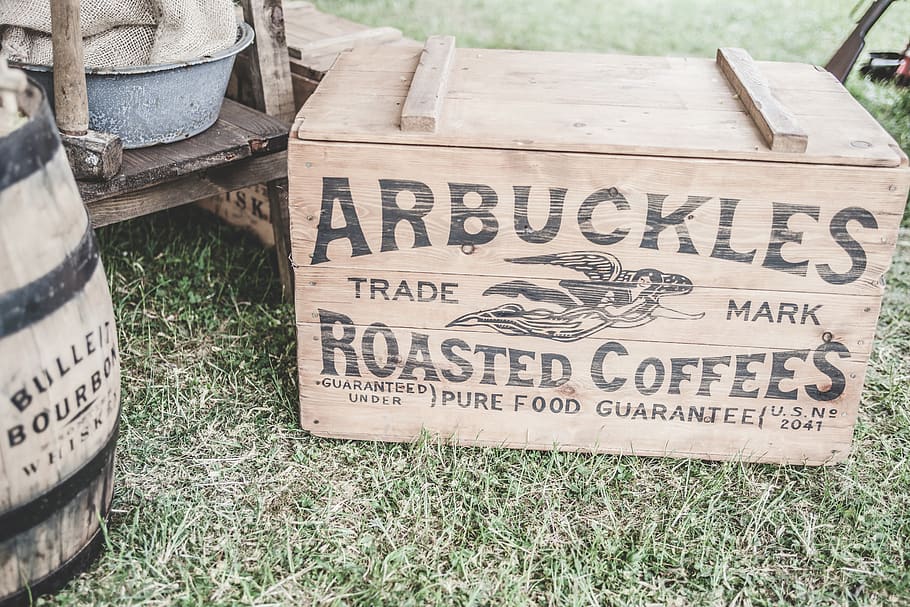 Arbuckles Roasted Coffees, antique, barrel, brand, container