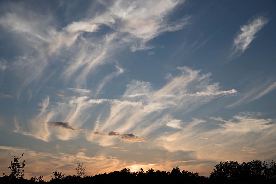 air, sunset, heaven, clouds, landscape, nature, summer, silhouette HD wallpaper