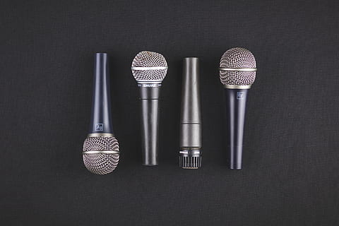 four black microphones, electrical device, mindful.of, cylinder HD wallpaper