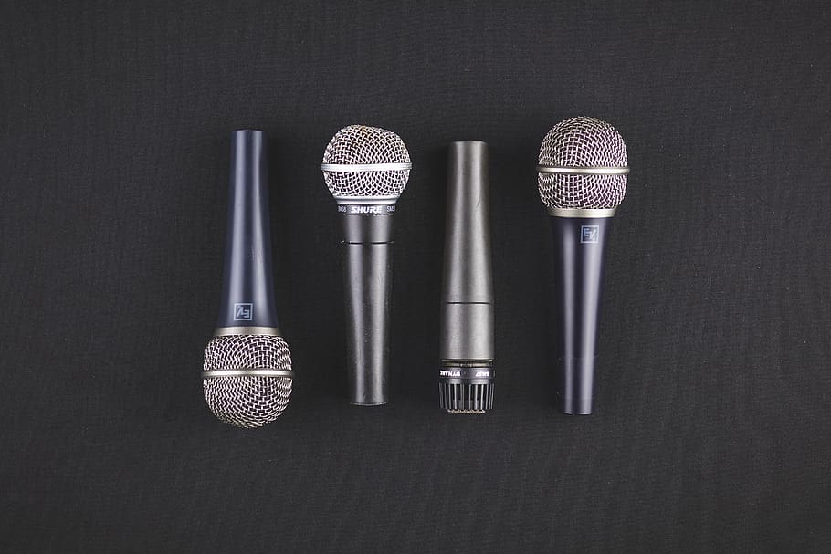 four black microphones, electrical device, mindful.of, cylinder HD wallpaper