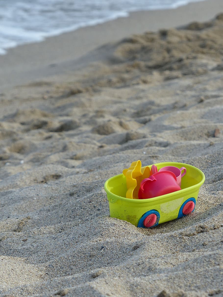 summer, beach, game, play, sand, wagon, sea, holiday, land HD wallpaper