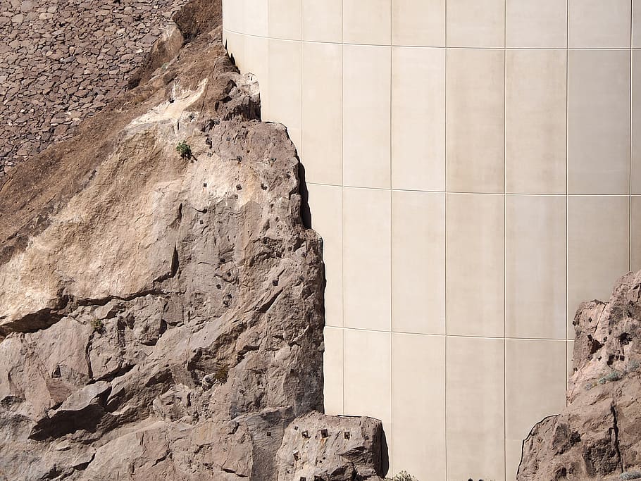 brown rock, united states, hoover dam, rubble, mountain, concrete HD wallpaper