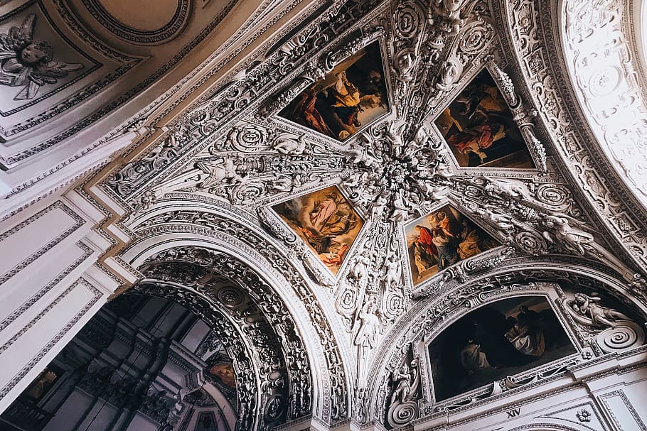 Concrete Dome Ceiling With Painting, ancient, arches, architecture HD wallpaper