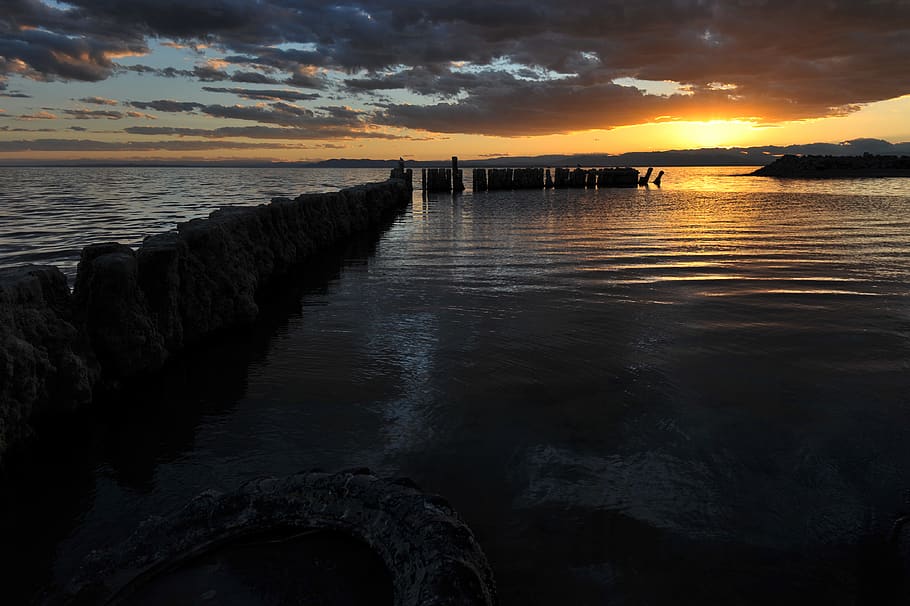 waterfront, dock, port, pier, outdoors, nature, sky, red sky HD wallpaper
