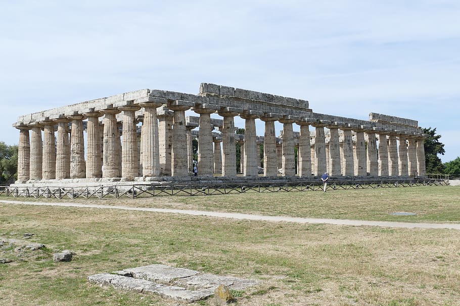 paestum, italy, antiquity, salerno, architecture, temple, ruin, HD wallpaper