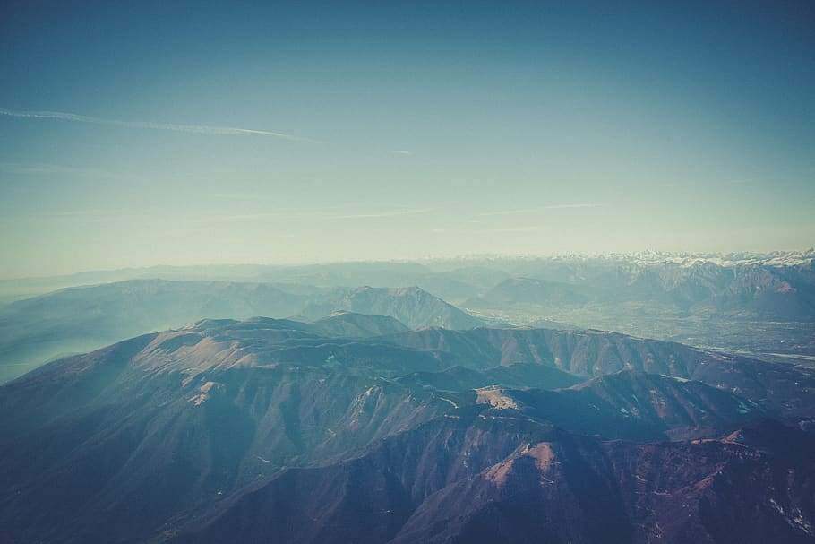 Aerial Photography of Mountain Under Sunny Blue Sky, fog, landscape HD wallpaper
