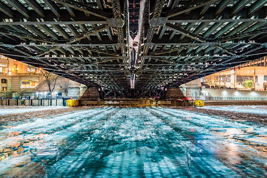 chicago, united states, bridge, patterns, aesthetics, frozen HD wallpaper
