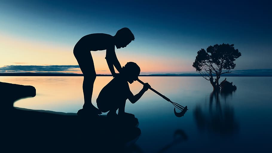 fishing, sunset, sunrise, boy, kids, fun, fisherman, sea, nature HD wallpaper