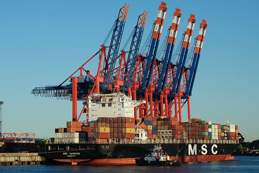 shipping, container ship, msc carouge, frachtschiff, container handling