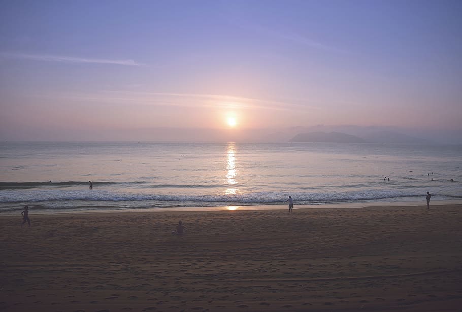 sunset, sunrise, vietnam, beach, ocean sunrise, beach sunset, HD wallpaper
